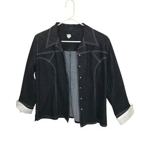 Dark Wash Denim Jacket with White Contrast Stitching